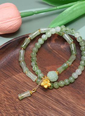 国潮水墨画双圈不规则手串圆珠竹节不对称花朵福牌吊坠景区热销