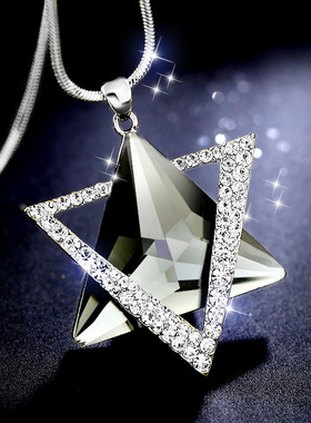 韩版时尚六芒星吊坠长款项链秋冬毛衣链女简约衣服挂件百搭装饰品