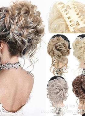 厂家批发化纤假发女士短款凌乱蓬松长须式抓夹发髻发包马尾辫