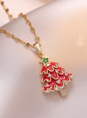 项链女欧美新款铜镶锆镀真金镂空许愿圣诞树吊坠项链时尚气质圣诞