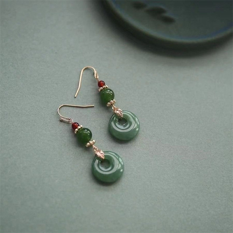 新中式原创设计碧绿平安扣耳环女手工汉服耳坠复古气质高级感耳饰