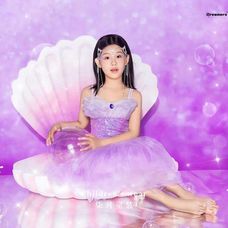 新款人鱼儿童美人鱼摄影梦幻拍照紫色服装主题女童连衣裙公主厂家