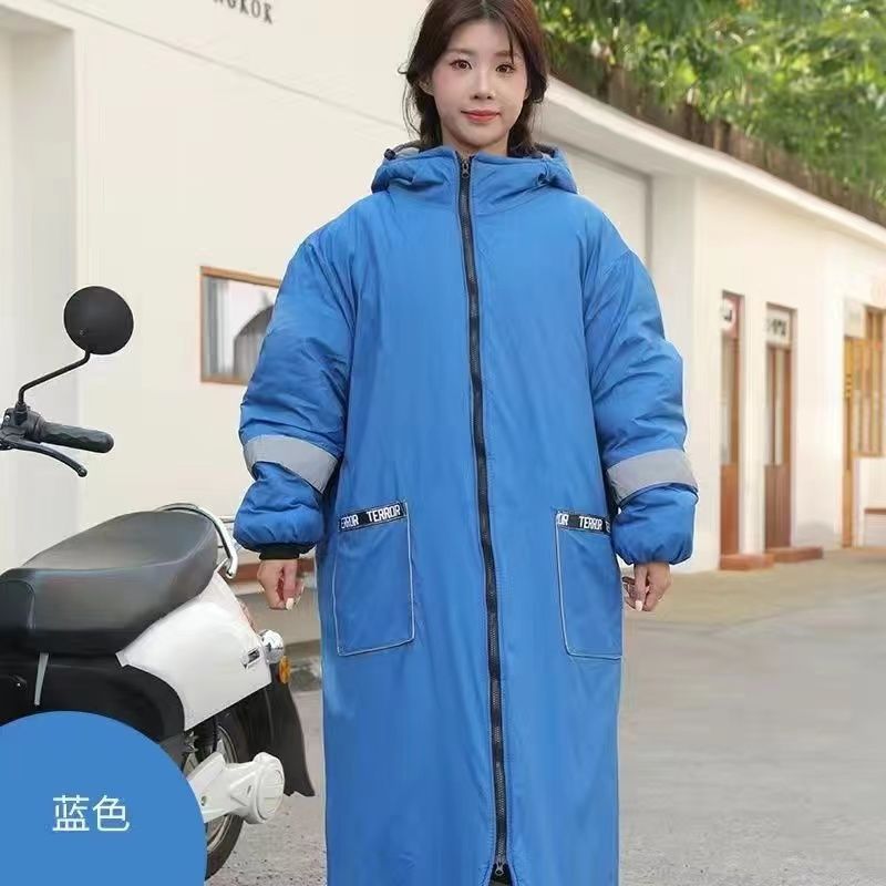 冬季加绒加厚加大加长男女通用挡风衣防雨雪宽松棉服学生情侣连帽
