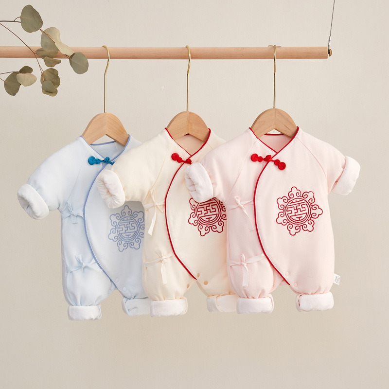 新生婴儿儿衣服春秋早产儿小码52码宝宝薄棉年服中国风连体衣59cm