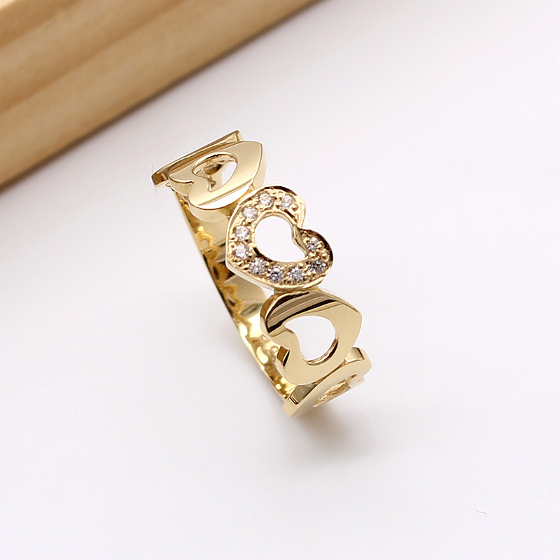 韩国流行纯14K金AU585女士戒指食指戒爱心款日韩风时尚百搭可定制