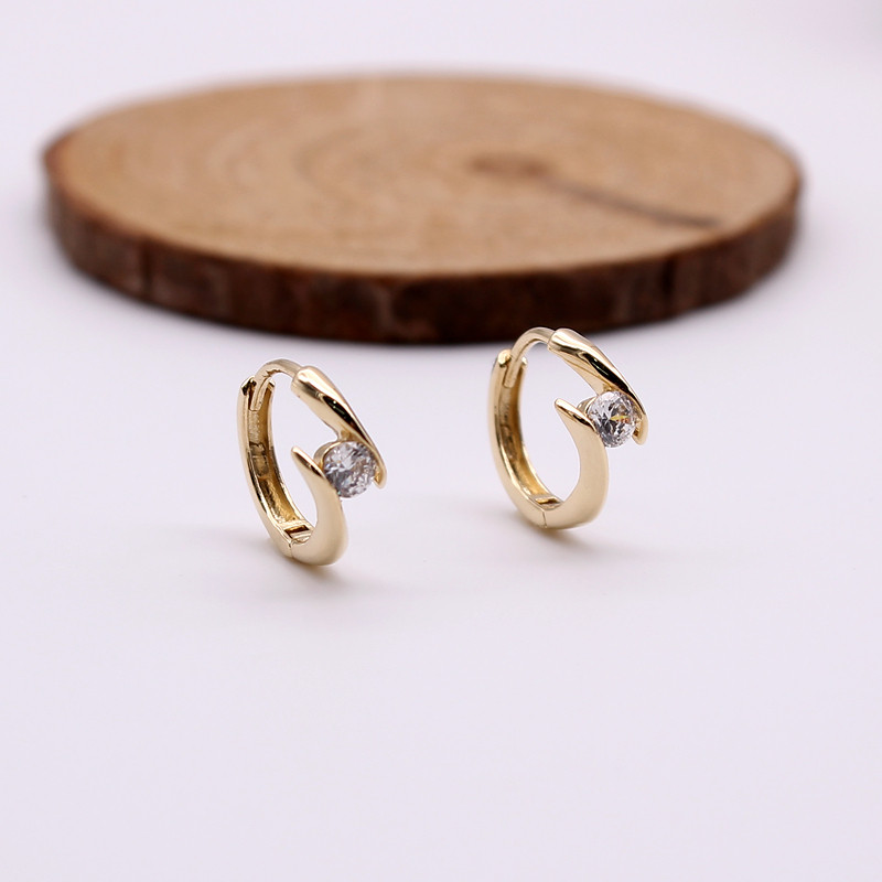 韩国进口纯14KAU585黄金锆石镶嵌简约时尚大气款耳环耳饰包邮