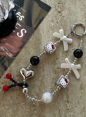 手机链条可爱KT猫方块蝴蝶结短挂绳挂链手机链钥匙扣饰品ccd挂件