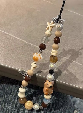 陶瓷小狗鱼骨吊牌串珠ins风珠珠挂件手机壳配饰ccd挂绳装饰便携