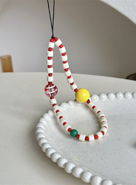 红白星球珠珠手机挂绳挂链ins彩色串珠挂绳挂链防丢链手机壳挂件