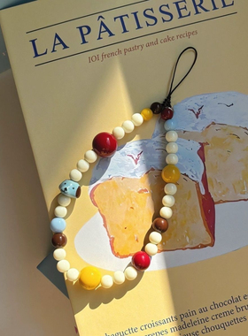 蓝色小狗头彩珠串珠手机链防丢可爱动物ins风手机撞色小珠子挂件