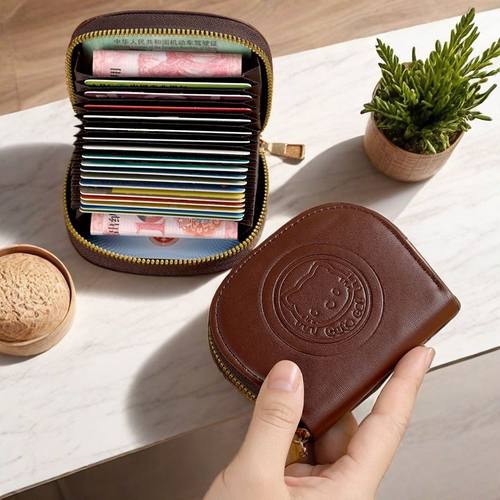 新款猫咪卡包女款ins复古可爱轻薄简约迷你证件零钱拉链收纳钱包