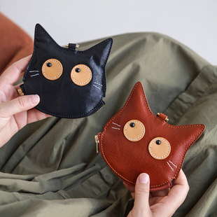 女士零钱包挂脖项链包卡通猫可爱挂包耳机硬币迷你超薄小卡包 新款