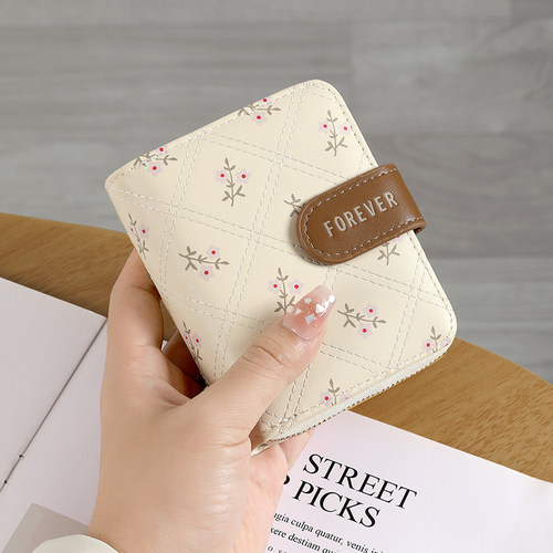 ins风碎花钱包女大容量~学生卡包短款多卡位多功能钱包一体包新款