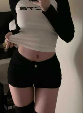 美式辣妹低腰牛仔裤女弹力紧身黑色牛仔超短裤春秋新款包臀热裤潮