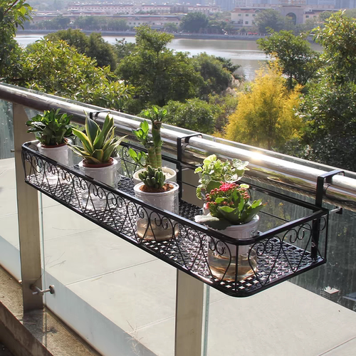 Balcony railing flower pot rack iron wall hanging basket 1m