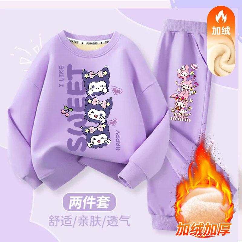 巴拉巴柆童装女童加绒套装秋冬款儿童冬季运动服女孩冬款可爱风