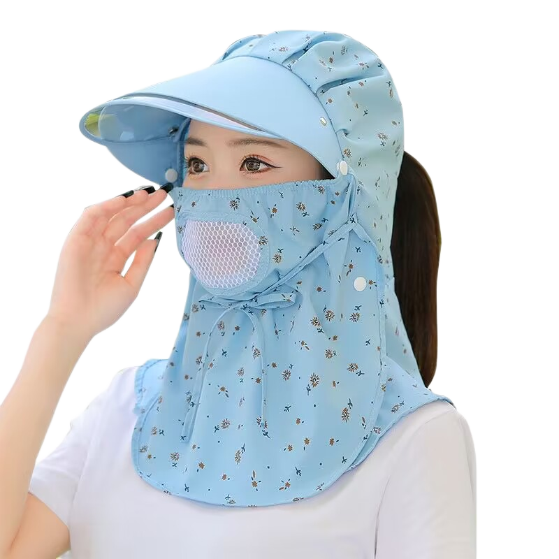 遮阳帽子夏季采茶防晒帽女款遮全脸护颈面罩干活帽防紫外线太阳帽