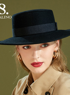 赫本平顶法式礼帽纯羊毛礼帽淑女帽贵妇帽复古大檐帽英伦风爵士帽