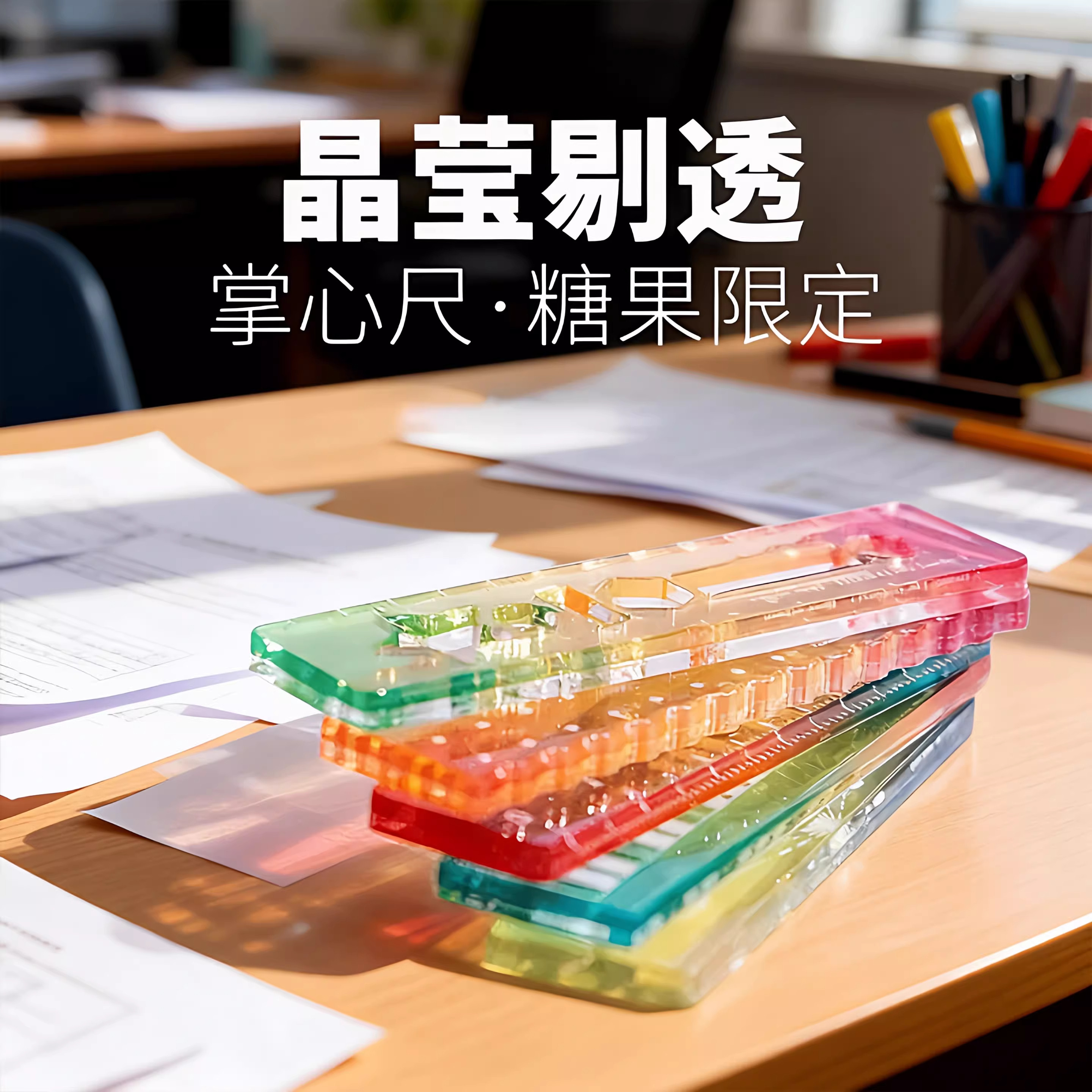 称心如意尺掌心尺糖果色手帐本迷你刻度尺透明波浪彩色小巧直尺子