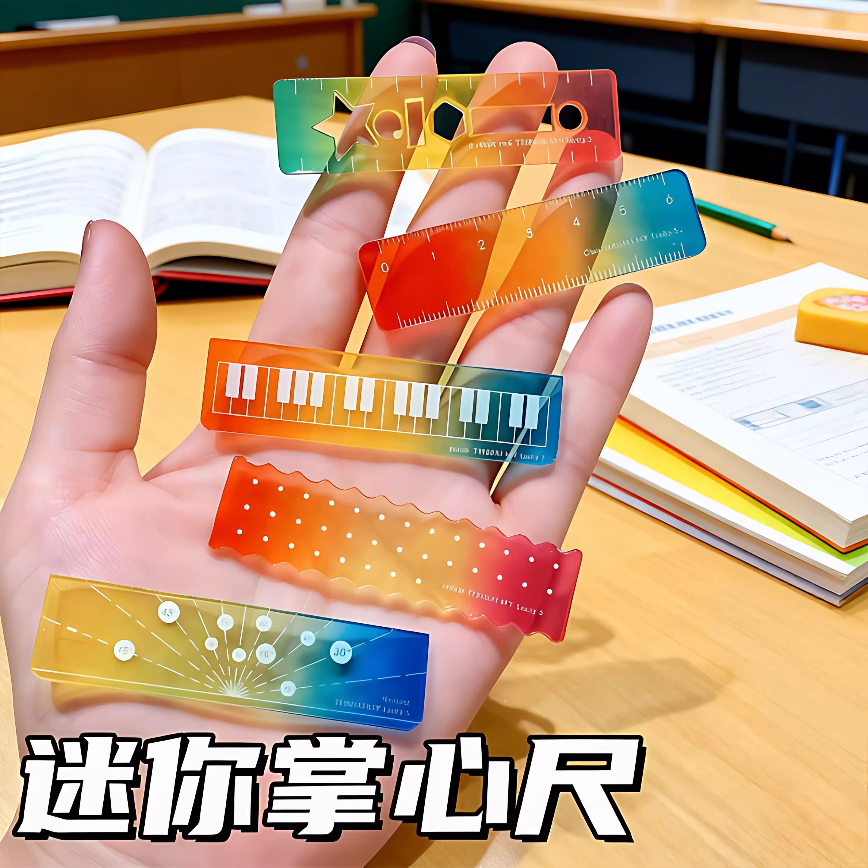称心如意尺掌心尺糖果色手帐本迷你刻度尺透明波浪彩色小巧直尺子