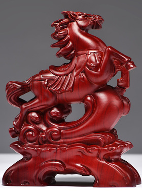 红木马摆件工艺品马饰品红色木马摆件家居实木质雕刻木头马到成功