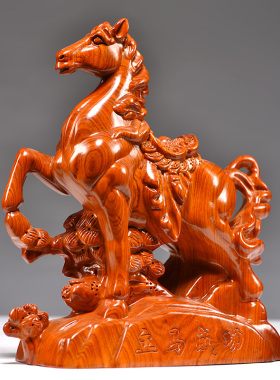 花梨木雕马摆件木头马工艺品红木马摆件家居实木质雕刻木马装饰品