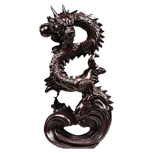 纯木龙摆件黑檀木质盘龙吉祥物青龙年生肖实木雕刻木头补角工艺品