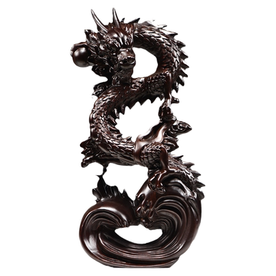 纯木龙摆件黑檀木质盘龙吉祥物青龙年生肖实木雕刻木头补角工艺品