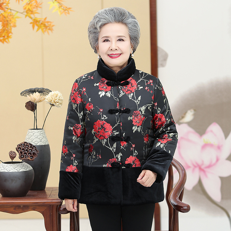 奶奶装棉衣中老年人女冬装短款加绒加厚棉袄老人秋冬