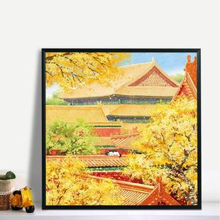 故宫四季春夏秋冬拼图相框300片35*35装饰金属画框方形定制拼图框