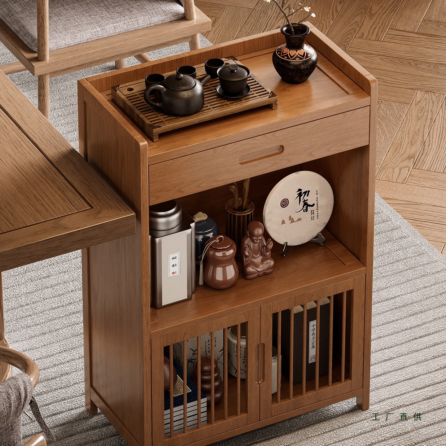 茶架子置物架中式茶叶柜落地小型博古架茶室茶具摆件收纳展示边柜