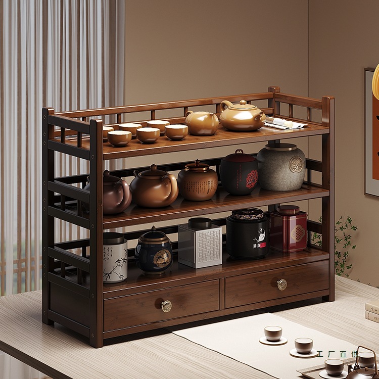 茶具置物架桌面小型博古架现代简约新中式多宝阁茶壶架茶叶收纳柜