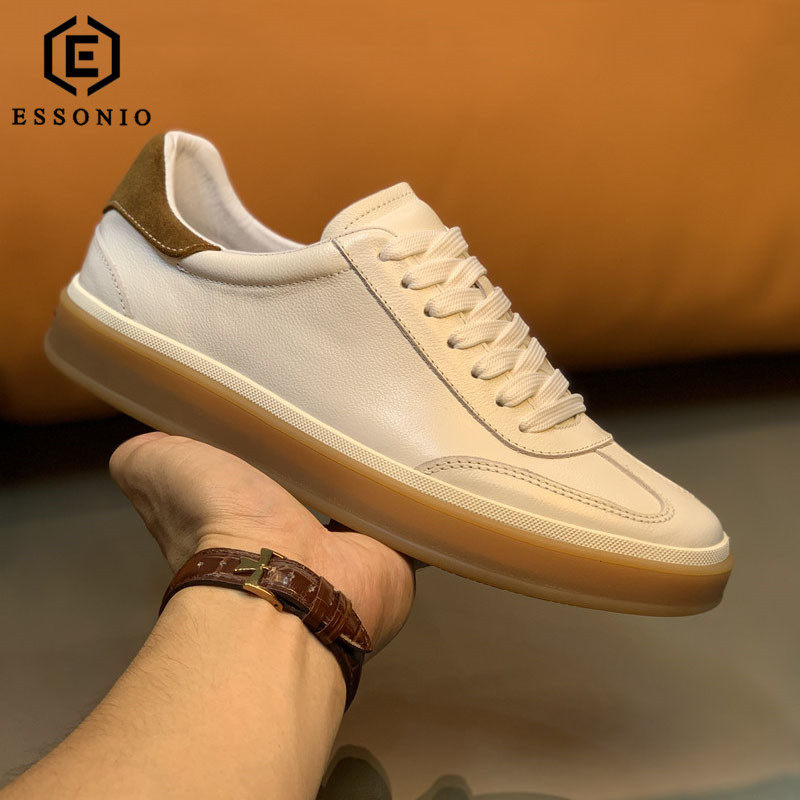 ESSONIO鞋子男2025夏季新款真皮小白鞋男士潮流百搭透气休闲 板鞋,流行男鞋,休闲板鞋,淘宝优惠券,粉丝福利购,淘宝优惠卷