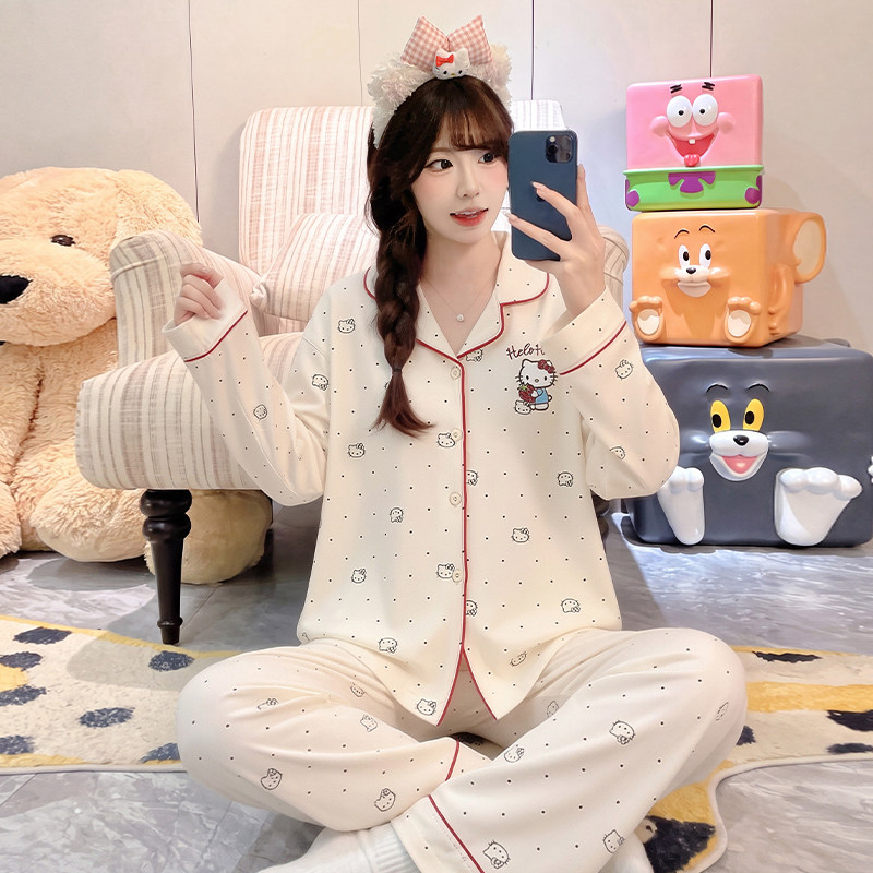 十五秋天儿童春秋季睡衣纯棉女童小猫女孩冬长袖春天六周岁家居服