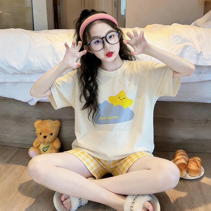 女童睡衣儿童薄款夏季女孩短袖空调服十五周岁十四岁夏装韩版亲子