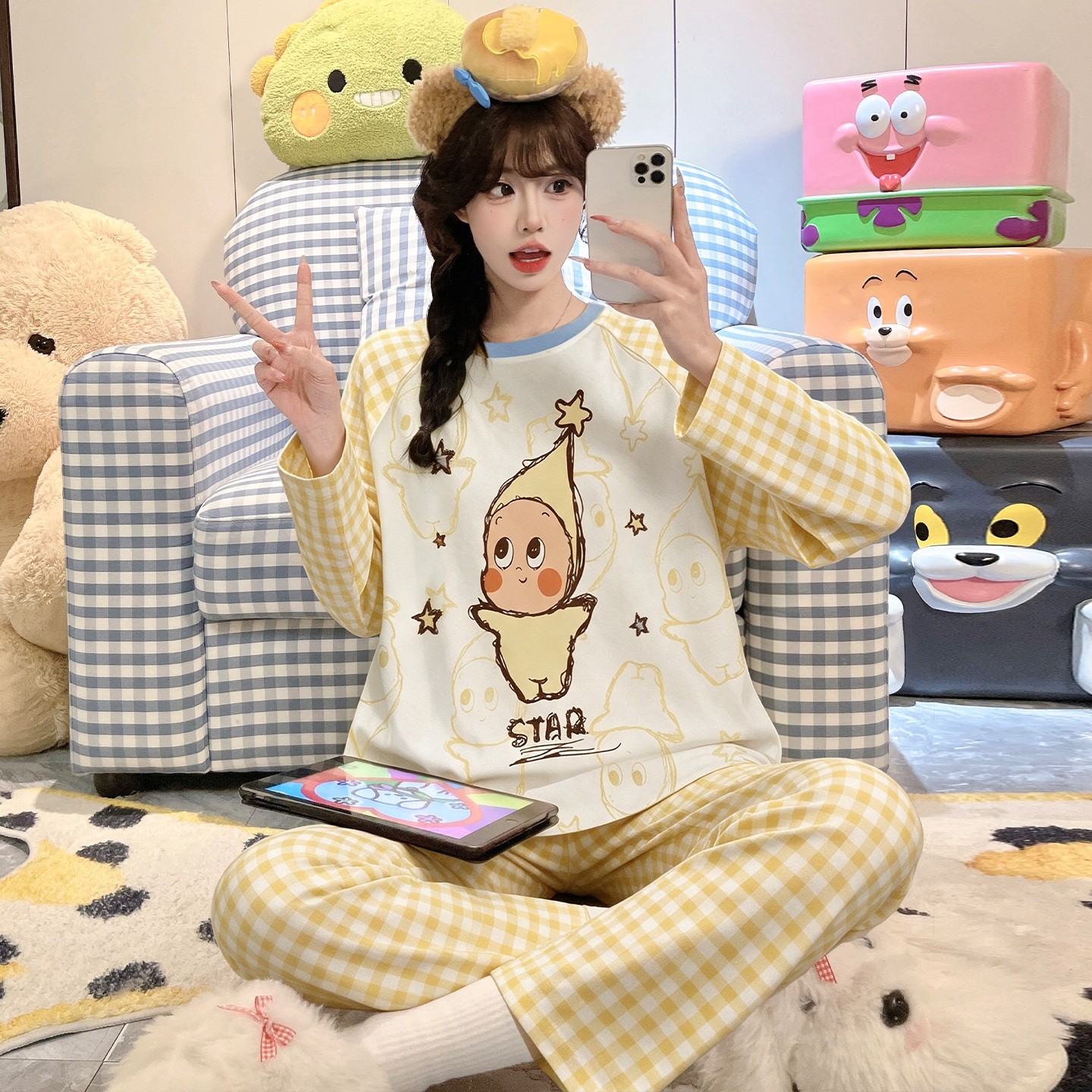 儿童睡衣女孩纯棉长袖春秋季套头衣服女童卡通冬天空调服十五岁潮