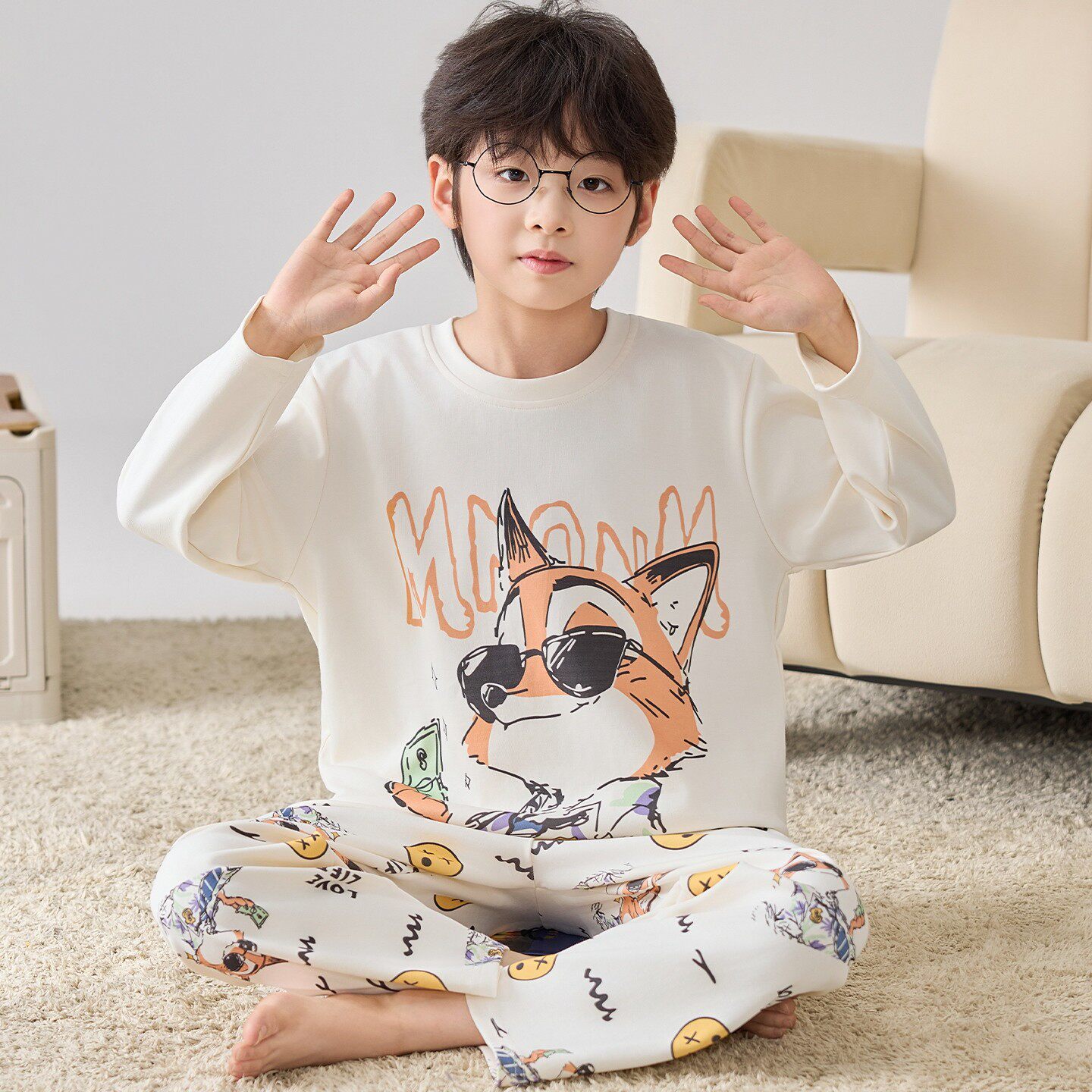 儿童睡衣纯棉长袖男童空调服冬天卡通动漫圆领学生衣服男孩春秋季