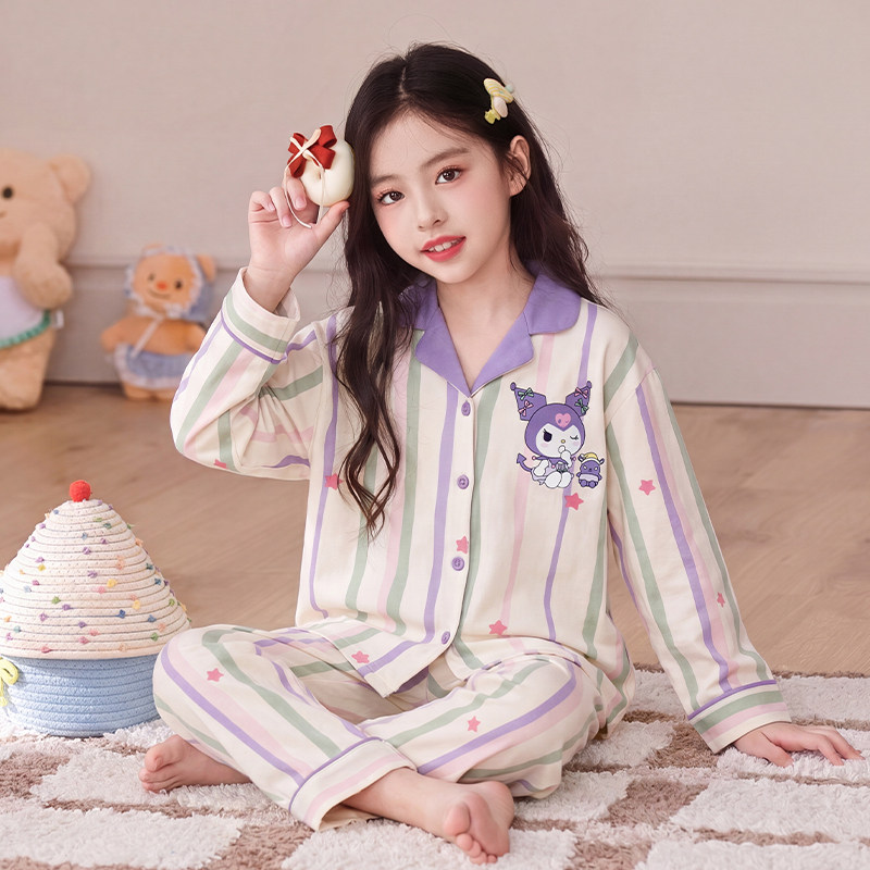 女孩春秋季纯棉长袖衣服居家冬外穿动漫女童冬天五周岁潮儿童睡衣