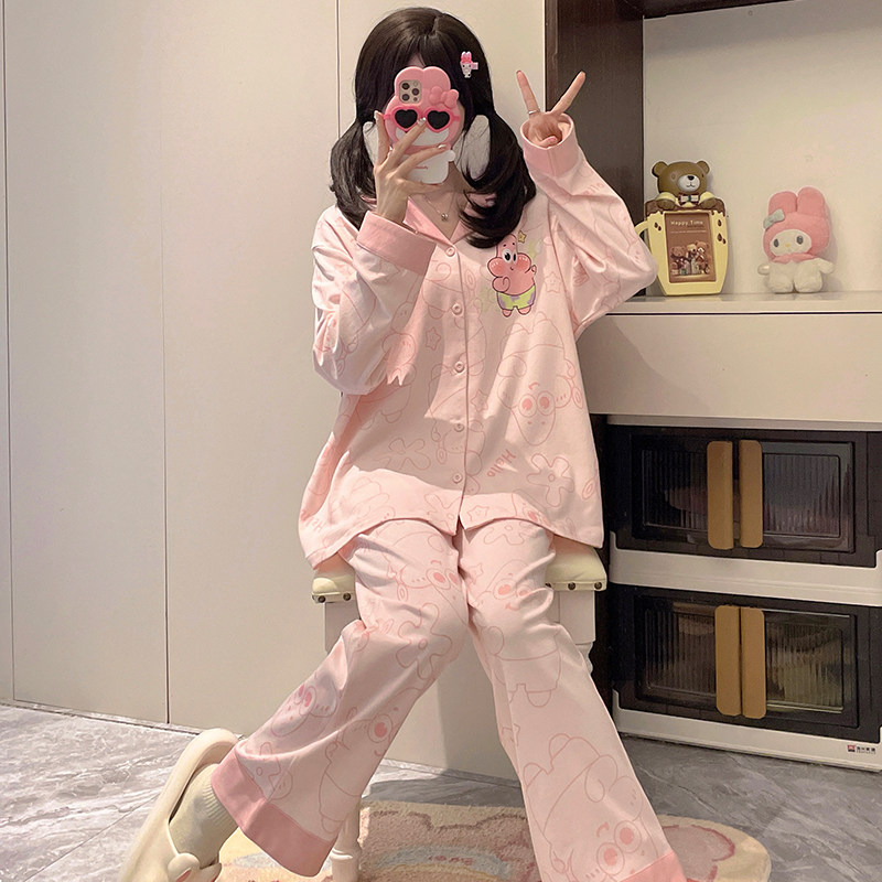 睡衣长袖纯棉可爱小熊女童儿童女孩春秋季冬天三周岁长裤潮家居服