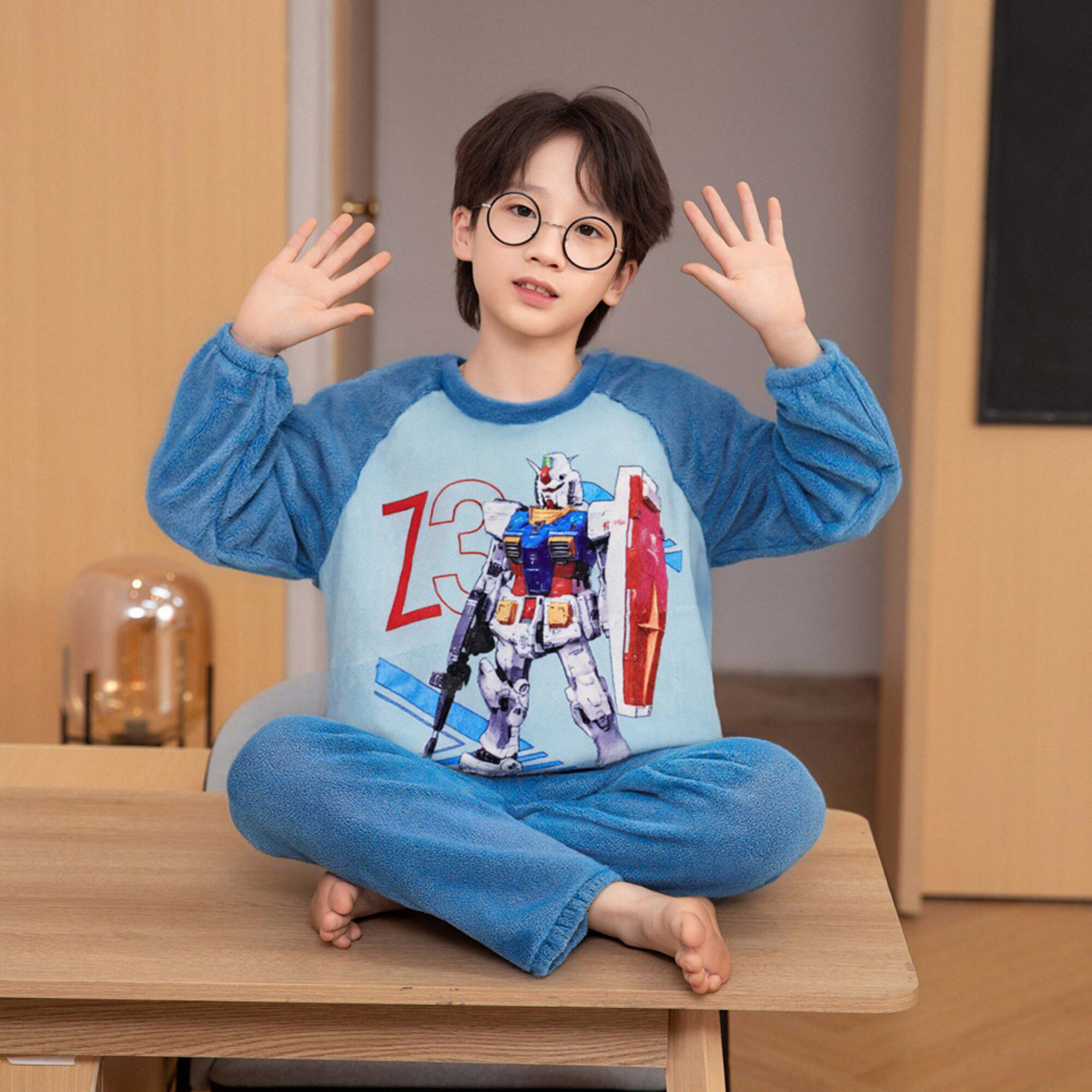儿童睡衣男童秋冬款内衣套装法兰绒男孩加厚星星珊瑚绒冬季四十二