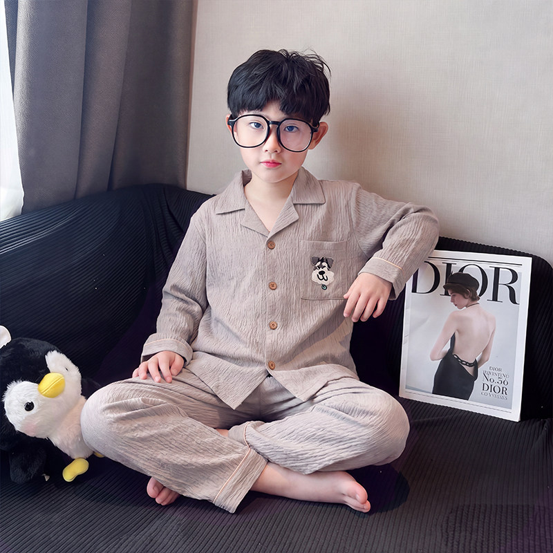 睡衣男孩云朵棉春秋季高中生男宝宝空调服对襟男童冬天胖大童儿童