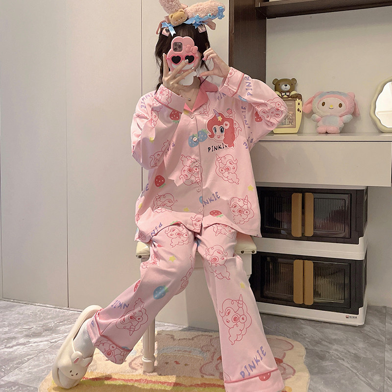 四季纯棉长袖睡衣春秋季冬天儿童女童女孩圆点妹妹春装休闲家居服