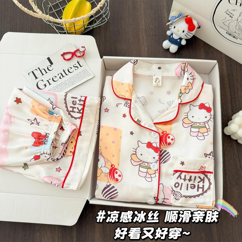 睡衣夏季女孩十二岁女童薄款冰丝儿童竖条纹裤子休闲款潮五岁十四