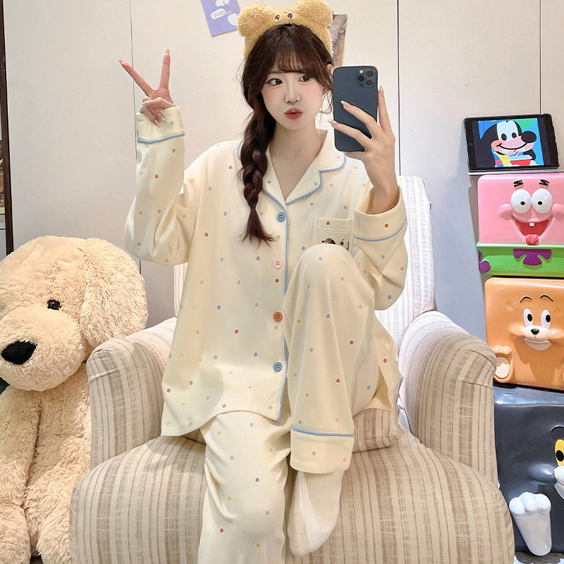 两妹妹可爱中童儿童春秋季冬对襟纯棉女孩睡衣长袖女童空调家居服