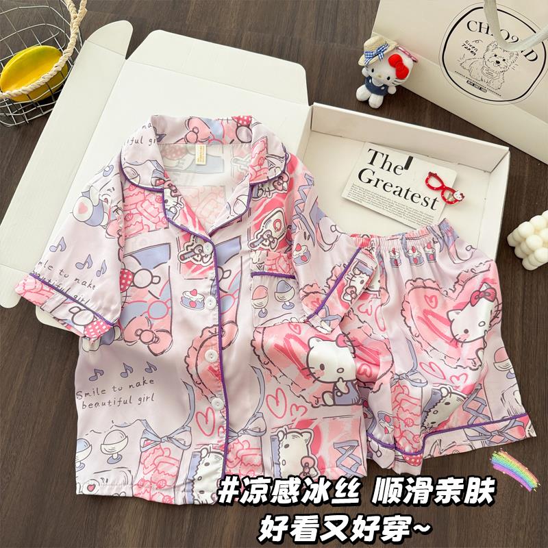 睡衣夏季女孩五休息服薄款儿童女童冰丝透气夏天居家服宝宝八衣服