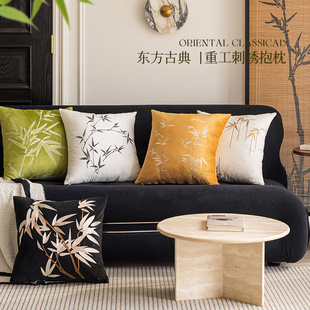 新中式客厅沙发抱枕套中古风轻奢高级感靠垫竹子腰枕中国风靠背垫