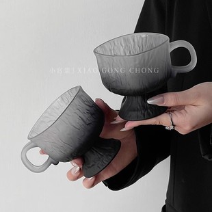 进口设计感小众磨砂黑带把玻璃杯女高颜值杯子马克杯咖啡牛奶杯高