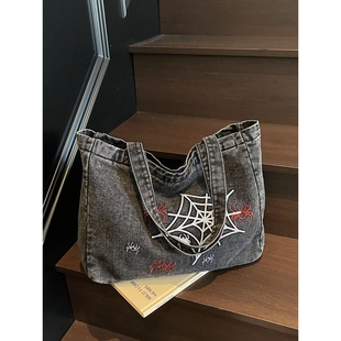 进口速卖通热卖 动漫蜘蛛网印花帆布购物包休闲大容量 复古哥特式