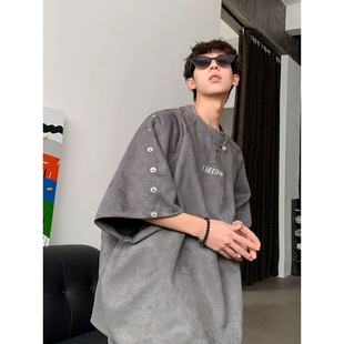 体 重磅痞帅潮牌设计感小众宽松休闲五分半袖 进口短袖 t恤男夏季