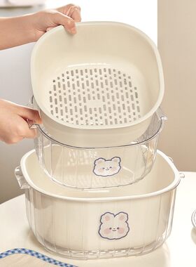 山姆双层洗菜盆沥水篮厨房家用洗水果大号六件套淘菜滤水篮子神器